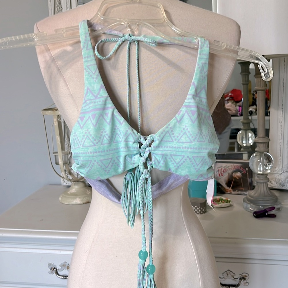 Victorias Secret Bikini Top Reversible Boho Lavender Aquamarine Tassels XS Women - Picture 3 of 15